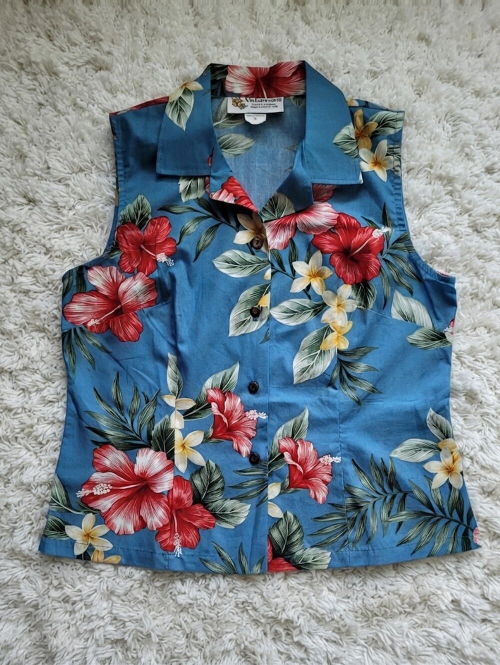 Alohawears Hawaiian Floral Sleeveless Button Front Shirt  Size M